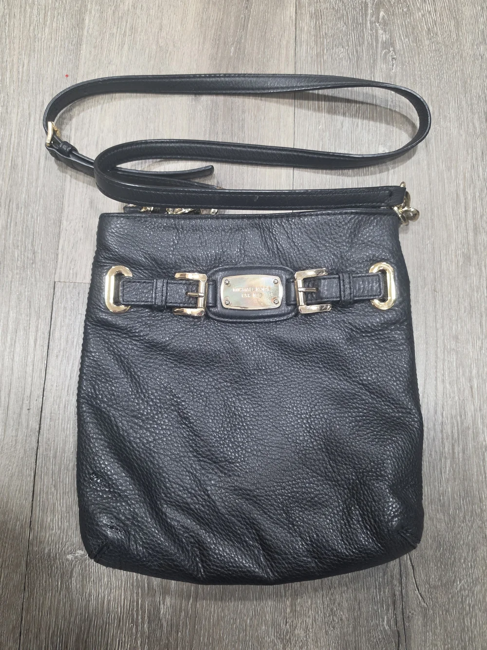 Michael Kors Black Pebbled Leather Crossbody with Gold Hardware